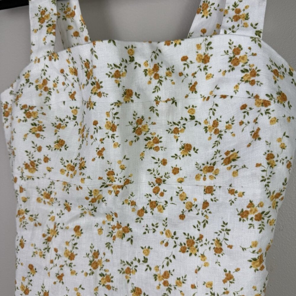 Reformation Darci Linen Top Floral Square Neck Corset Tank Ivory 4 FLAW - Picture 5 of 11
